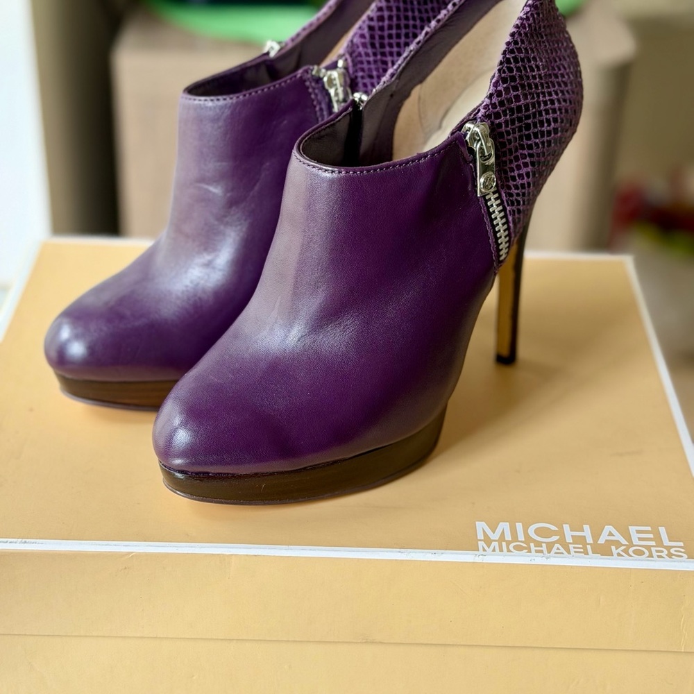 Michael Kors Purple Leather Snakeskin  High Heel Ankle Boots
